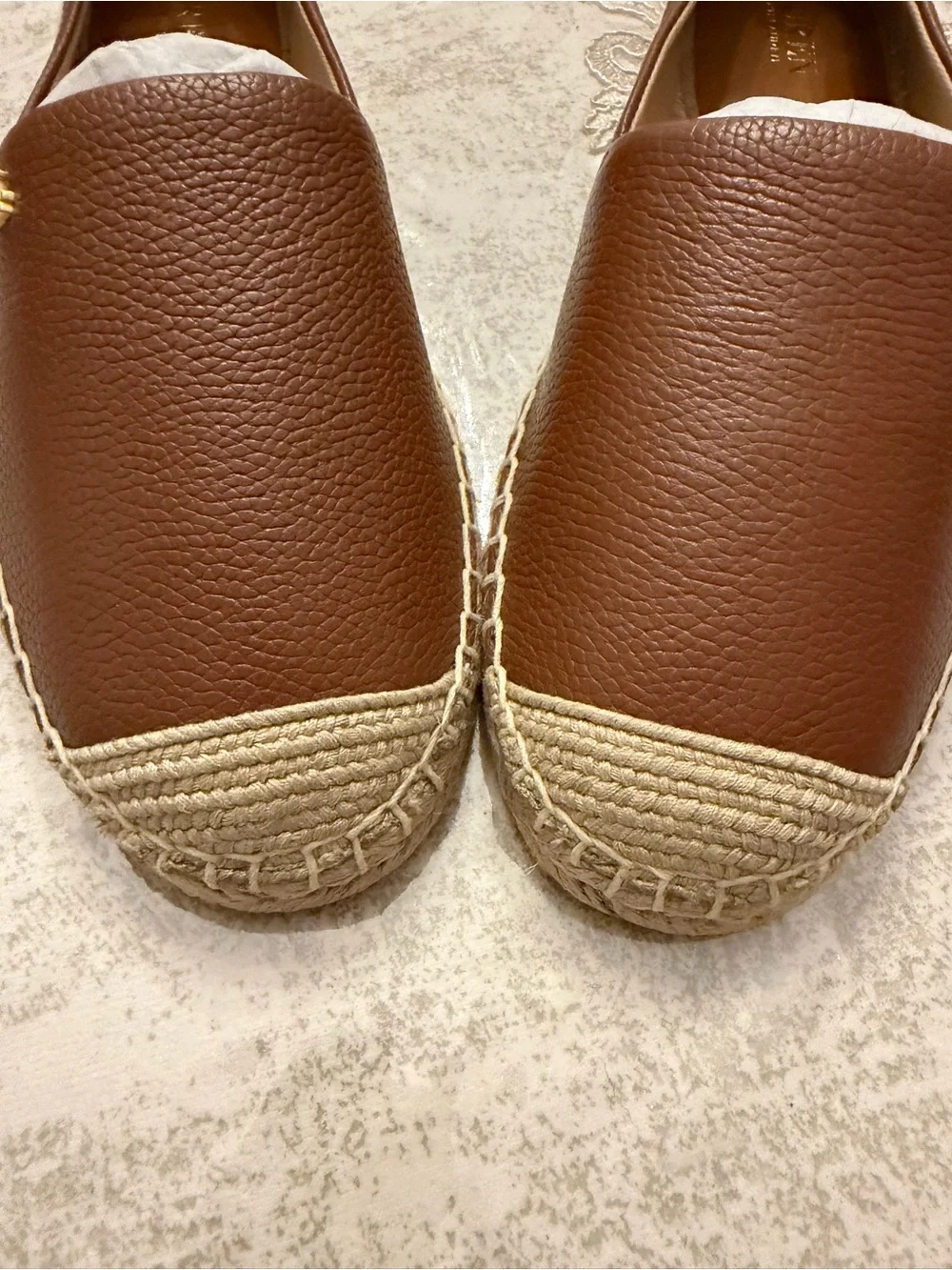 Ralph Lauren Women’s Espadrille Slip-On Shoes Brown Leather Look Size 9 NWOB